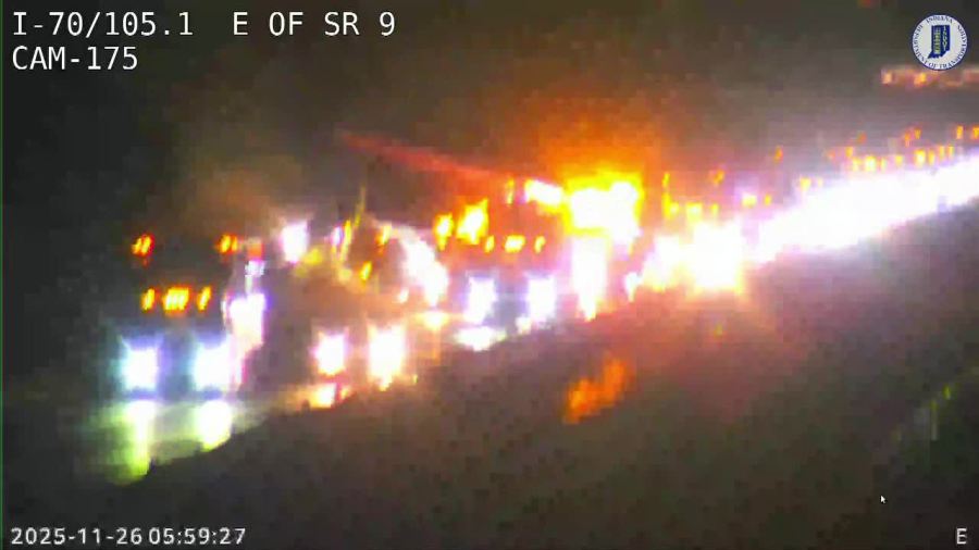 Crash with semi closes part of I-70 in Hancock Co.