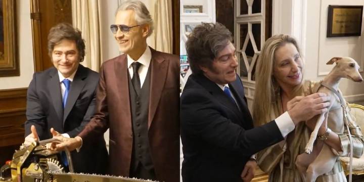 El detrás de escena de la visita de Andrea Bocelli al presidente Javier Milei: perros guía, motosierra y ópera
