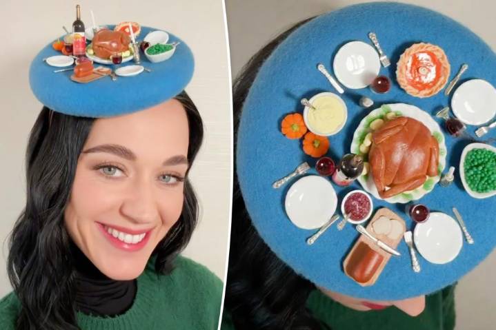 Katy Perry wears full Thanksgiving meal on her beret