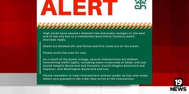 High winds in Cleveland Heights causing power outages