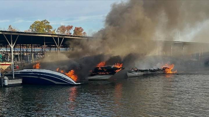 Fire destroys three boats at Lake Monroe Marina