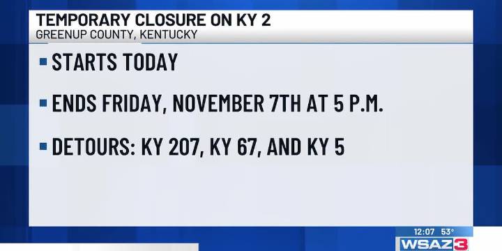 Temporary closure on KY 2