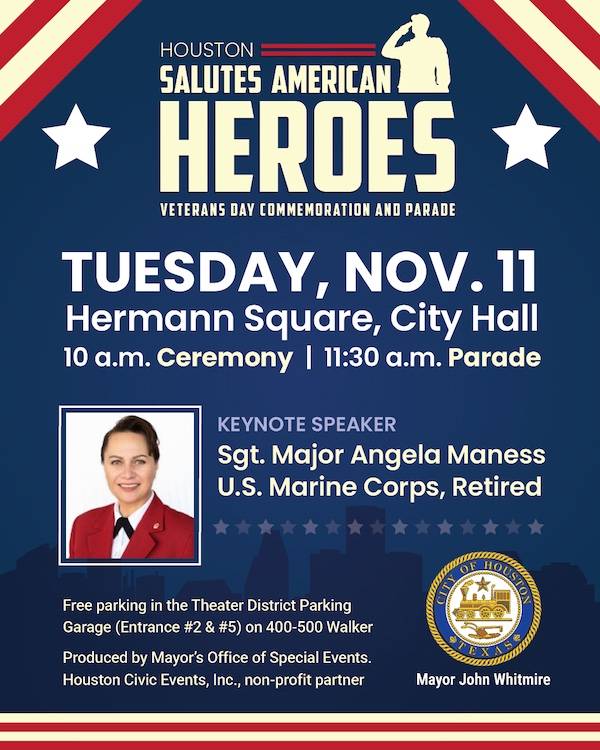 Houston to Honor Veterans with Parade, Ceremony, and Keynote Address on November 11