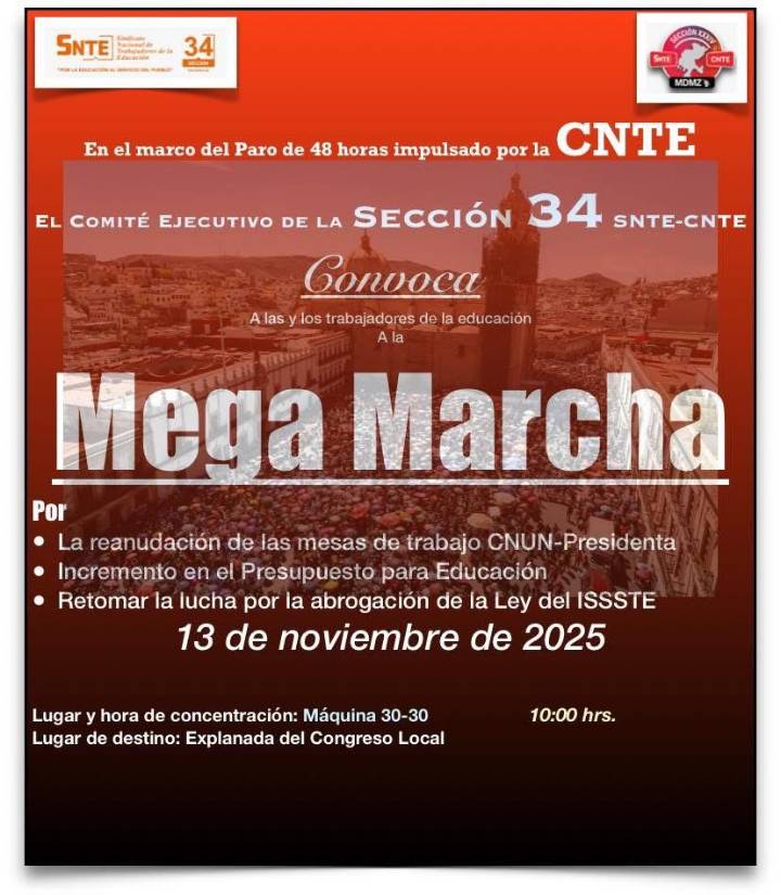Convoca magisterio a mega marcha en la capital zacatecana