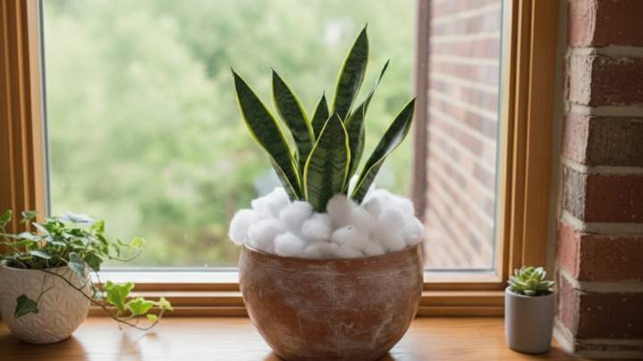 Pocos lo saben: para qué sirve enterrar algodón en la maceta de la lengua de suegra