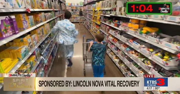 Holiday cheer takes off as Garrin Matthews dashes through toy aisles in KTBS 3 Minute Smile