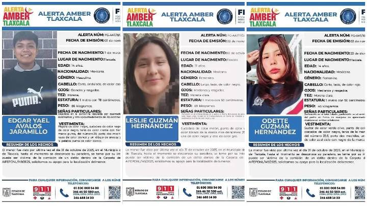 Buscan a tres menores desaparecidos en Xicohtzinco; activan Alerta Amber Tlaxcala