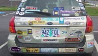 Pathetic Excuse For A Subaru Owner Only Has 48 Stickers On Back Of Car
