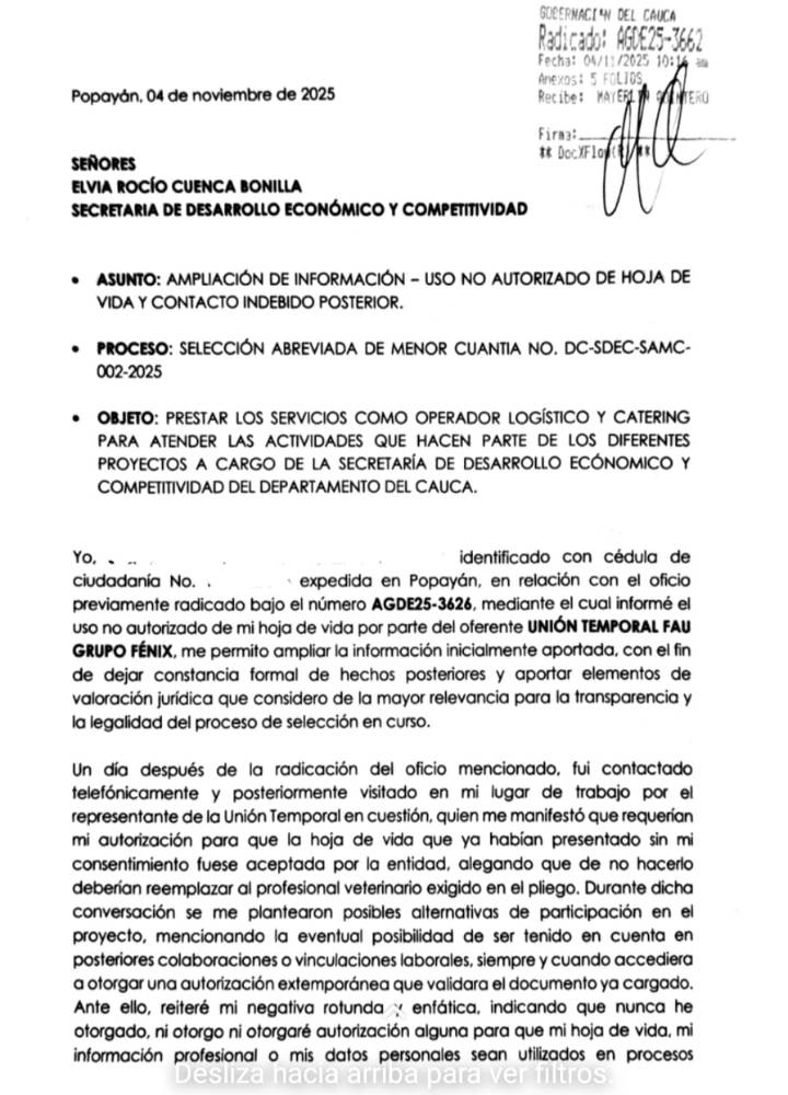 Irregularidades en la adjudicación de la feria en el Cauca: denuncian presunta falsedad, ofrecimientos indebidos y fallas de control