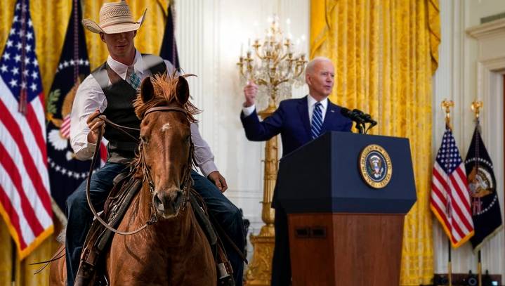 Horse-Mounted Aides With Whips Chase Away Journalists Trying To Ask Biden Questions