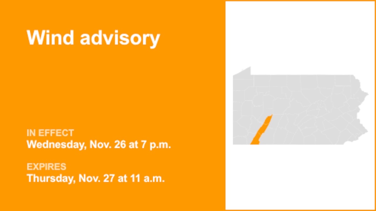 Southwest Pa. placed under a wind advisory until Thursday midday