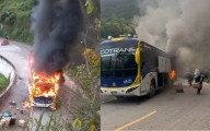 ¡De milagro se salvaron! Bus se incendió con pasajeros a bordo en vía de Santander