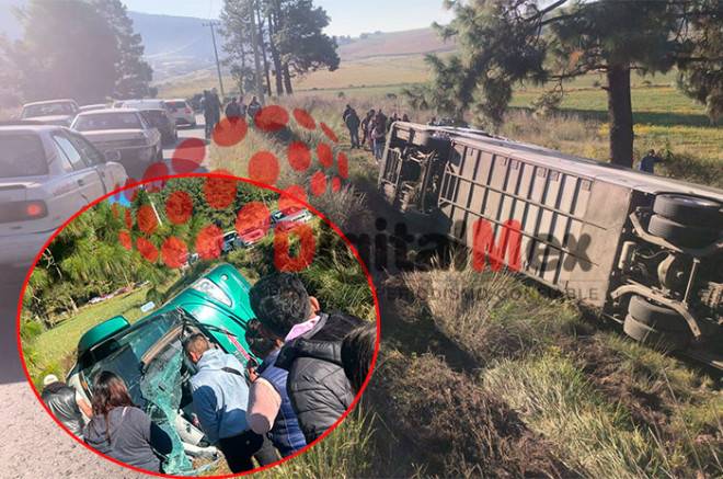 Volcadura de autobús deja varios heridos en la Santiago Tianguistenco