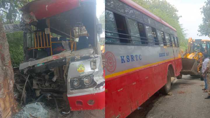 5 seriously injured, several suffer minor injuries after KSRTC bus hits roadside tree near Arasikere