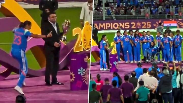 Cricket Harmanpreet Kaur Performs Bhangra Before Collecting ICC Women’s World Cup 2025 Trophy From ICC Chairman Jay Shah, Video Goes Viral