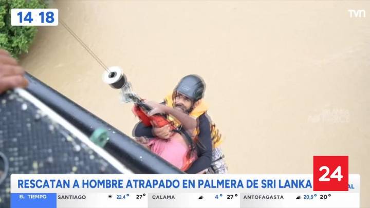 Rescatan a un hombre de una palmera en Sri Lanka tras quedar atrapado por lluvias torrenciales