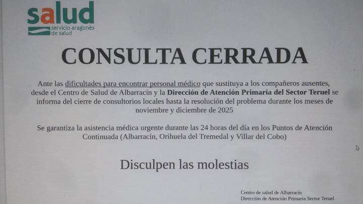 Los consultorios de la Sierra de Albarracín, cerrados por falta de médicos: "No damos abasto"