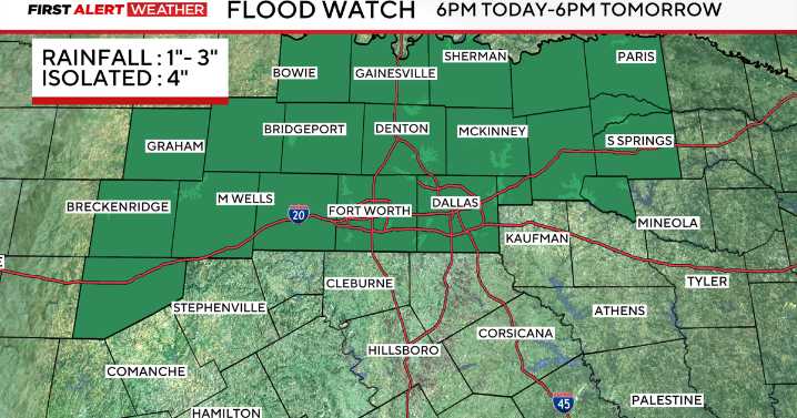 Flood watch in effect for North Texas as rain, storm chances increase Sunday