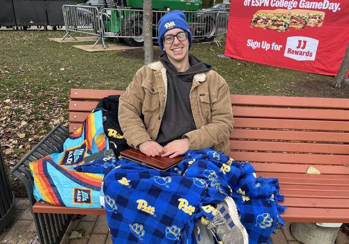 With homework and overnight clothes, one Pitt fan is hell bent on being first for 'College GameDay'
