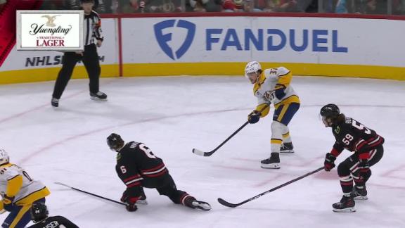 Luke Evangelista scores key goal as the Predators beat the slumping Blackhawks 4