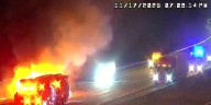 Amazon truck engulfed in flames on I