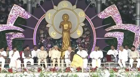 Aishwarya Rai Bachchan touches PM Modi’s feet at centenary celebrations of Shri Sathya Sai Baba