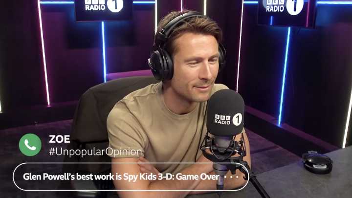 Glen Powell reacting to unpopular opinions from radio callers is a fun watch