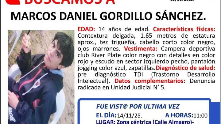 Buscan a un adolescente de 14 años desaparecido en Capital