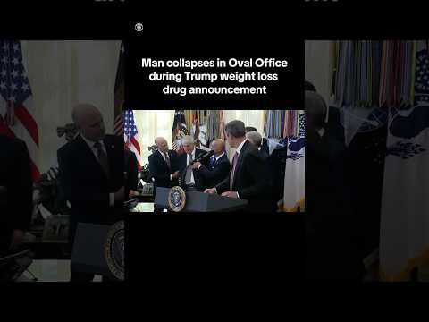 Man appears to have medical emergency and collapses in Oval Office during Trump announcement #shorts