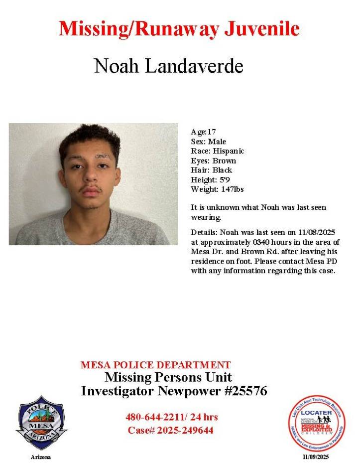 Noah Landaverde, 17, missing from Mesa, police say
