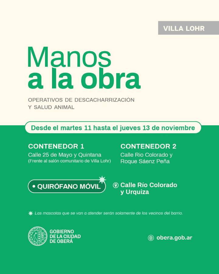 El programa Manos a la Obra estará la próxima semana en Barrio Villa Lohr