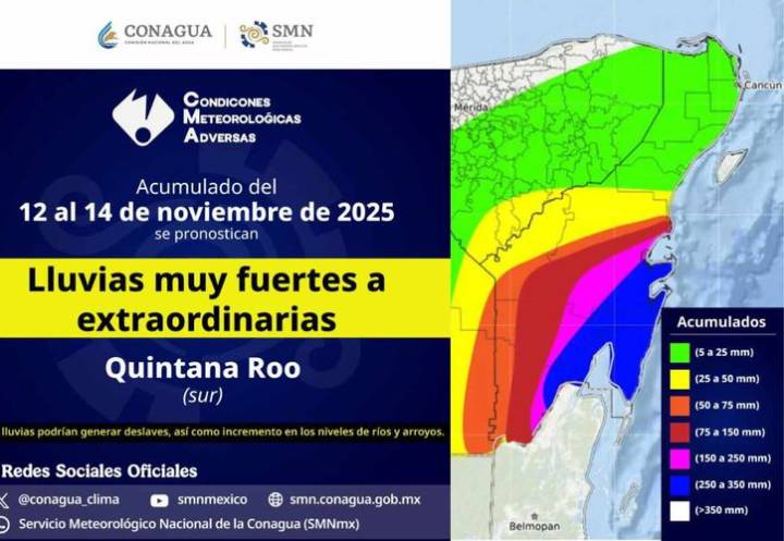 Activan Operativo Tormenta ante pronóstico de lluvias torrenciales en Quintana Roo