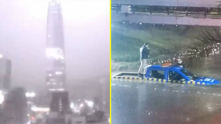 Videos muestran impactante relámpago y calles inundadas tras la intensa lluvia en Santiago