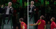 Tennis star slapped with warning after hitting umpire's chair at Davis Cup 
