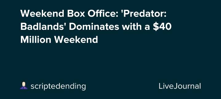 Weekend Box Office: 'Predator: Badlands' Dominates with a $40 Million Weekend: ohnotheydidnt