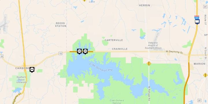 Westbound Rte. 13 blocked near Crab Orchard Lake due to multi