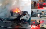 Choca tráiler y se incendia; se arma tráfico en la Autopista al Aeropuerto