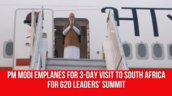 PM Modi emplanes for 3-day visit to South Africa for G20 Leaders’ Summit