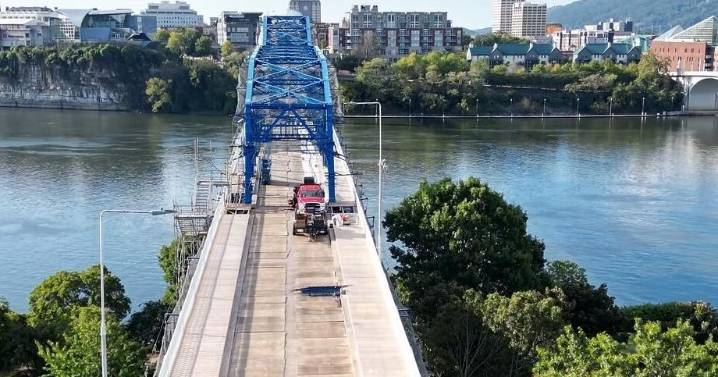 Bright blue paint visible on Walnut St. Bridge, renovation continues