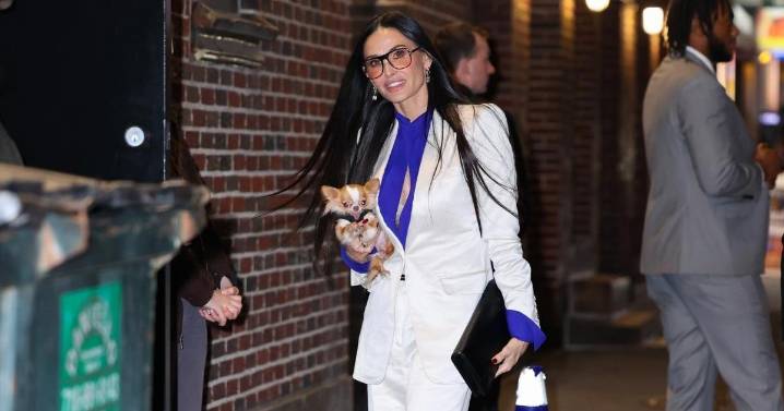 Demi Moore Dazzles in Tom Ford Suit With Bold Neckline