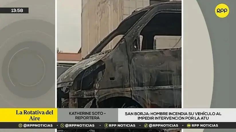 San Borja: colectivero incendió su miniván para impedir intervención de la ATU