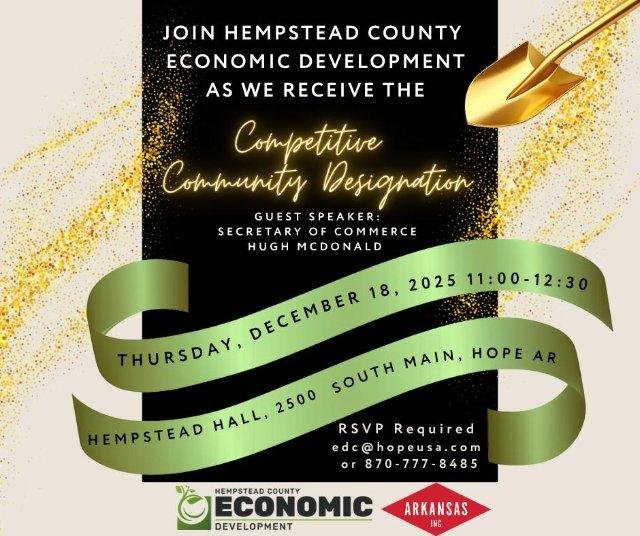 Competitive Community Designation Celebration, recognized by Arkansas Economic Development Corporation