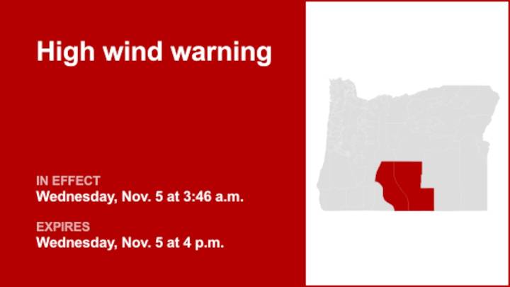 The NWS issues high wind warning until early Wednesday evening