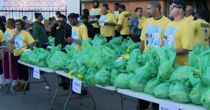 Nipsey Hussle foundation gives away Thanksgiving turkeys to South LA community