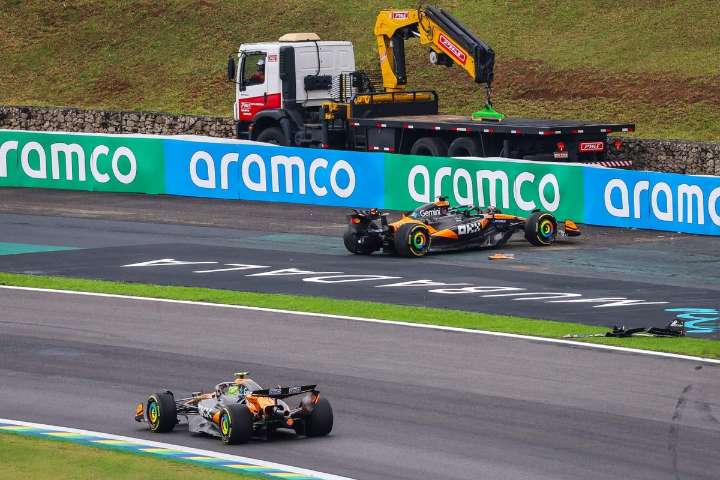 Lando Norris extends F1 title lead with Brazilian sprint win as Piastri crashes out