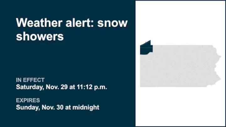 Weather alert announced for snow showers in Northwest Pa. until early Sunday