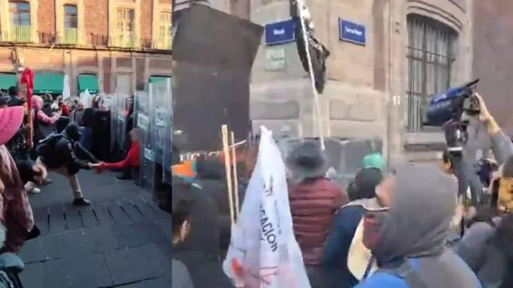 Presuntos miembros de la CNTE intentan derribar vallas en Palacio Nacional