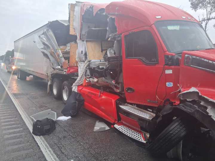Four truck crash this morning on Interstate 30
