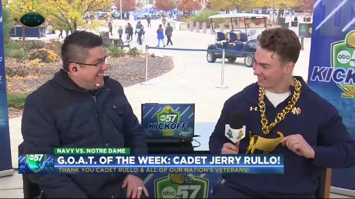 ABC57 KICKOFF: Fighting Irish Senior linebacker and Army cadet Jerry Rullo stops by