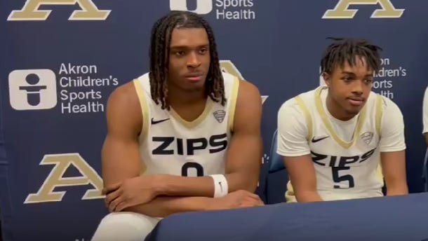 Akron men's basketball players talk about win vs. Princeton